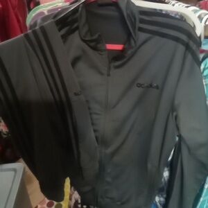 Adidas Men's medium gray with black lined track suit